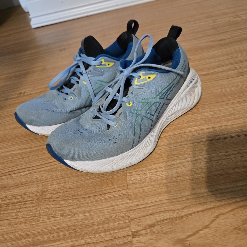 ASsics Blue and Green Running Shoes